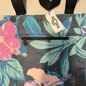 ALOHA Collection Blue and Pink Floral Tote Bag